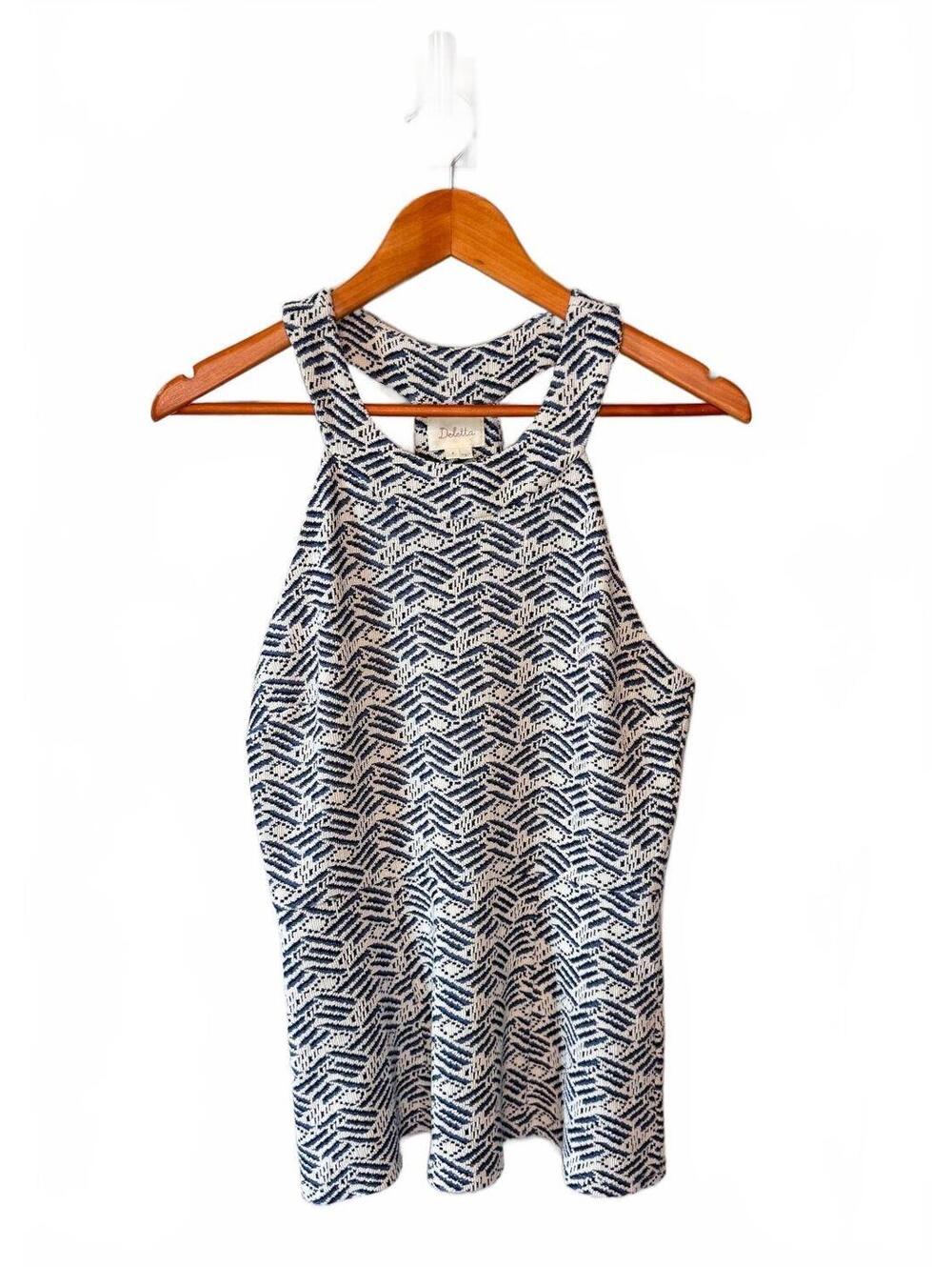 ANTHROPOLOGIE | Deletta Chevron Knit Racerback Tank Peplum Navy Cream M Preppy